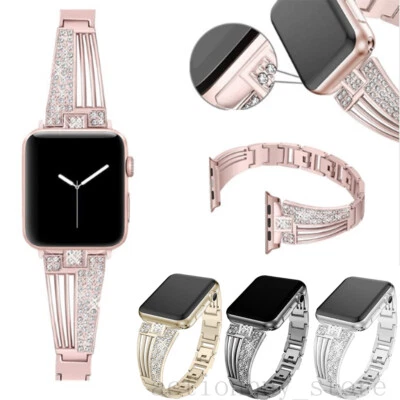 Bling Diamond Metal Watch Band Strap For Apple Watch Series 8 7 S7 S8 41mm 45mm
