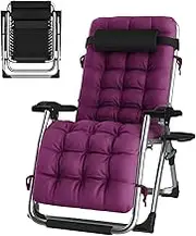 Zero Gravity Lounge Chair, Oversized Zero Gravity Chair, Lawn Recliner, Reclining Patio Lounger Chair, Folding Portable Chaise Supports Over 440lbs/200kg Lounge Chair (Color : Purple Pads, Size : Si