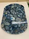 Blue Agate Stone Dining Table, Oval Agate Hallway Office Cafeteria Console Decor