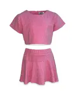 Lola + The Boys Girls' Taylor Crystal Studded Cropped Tee & Mini Skirt Set - Little Kid, Big Kid