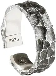 [GWSGSFAS] 925 Sterling Silver Retro Stone Texture Male Resizable Opening Ring For Women Luxury Jewelry