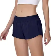 [MCEDAR] Women's Lightweight Running Shorts Low Waisted，Mesh Liner Quick-Dry Athletic Workout Gym Short with Zip Pocket