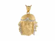10k or 14k Two Tone Gold 3.7cm Face of Jesus Religious Charm Pendant