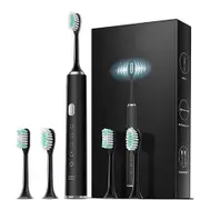 Electric Toothbrush Rotary TypeC Power Rechargeable Teeth Deep Cleaning Birthday Christmas Gifts Oral Care Set 4 Replacement Heads Col. Black