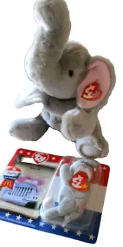 2000, Ty Beanie Buddy Righty the Elephant & McD's Teenie Beanie Plush Set, NWT