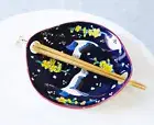 White Crane In Blue Sky Small Appetizer Coupe Plate Flat Bowl W/ Chopsticks Set