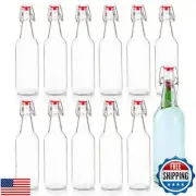 Ilyapa 12oz Clear Glass Beer Bottles for Home Brewing - 12 Pack with Flip Cap