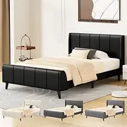 ALFORDSON Bed Frame Base King Single Size with Headboard, Bed Platform Foundation with PU Leather Upholstered for Mattress Topper, HUNDOLF Series Black