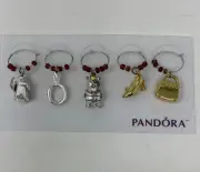 PANDORA Set of 5 Wine Glass Charms ~ Angel, Crown, Queen Bee, High Heel, Purse