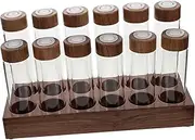 iplusmile Coffee Bean Display Stand Coffee Storage Canister Coffee Bean Canister Coffee Storage Tin Bean Container with Wood Base Wooden Coffee Bean Holder Coffee Vials Wooden Holder Glass