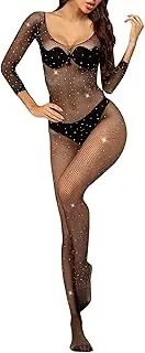 [Generic] Women's Lingerie Nylon Sexy Lingerie For Women Full Body Stocking Open Crotch Bodysuit Full Body Fishnet Stockings plus Size Peignoir Set