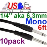 Lot10 6ft Mono1/4"Male~M Audio/Guitar/Amp/Microphone/PA/Mic Cable/CordWire,6.3mm