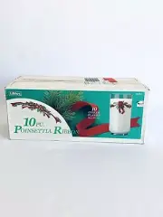 Libbey 10 Piece Poinsetta Ribbon 16 ounce Cooler Glasses ~ In Box Vintage 1992