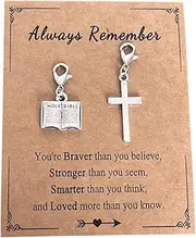 [AMOBESTER] Mini Holy Bible Book Clip on Charm Cross Clip on Charm for Bracelet and Necklace DIY Jewery Making, Metal, No Gemstone