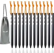 BIFUNIE Tent Stakes Pegs Aluminum Tent Stakes with Reflective Pull Ropes (12-Pack) & Carrying Pouch (1Pcs), Heavy Duty Tri-Beam Metal Stakes Pegs for Backpacking Camping Tents Hammocks and Canopy