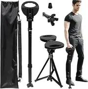 ALEVMOOM XXL Portable Cane Stool with Cushion, Adjustable Foldable Cane with Seat,Walking Stick with Seat,Max Loading 550Lbs,Sturdy and Lightweight Aluminum and Ergonomic Design with Carry Bag