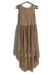 Boohoo Jess Sequin Top Open Back Chiffon Mixi Bow Tie Blush Dress BRAND NEW
