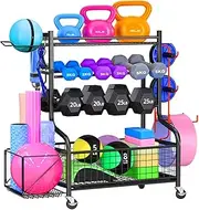 Dumbbell Rack Weight Stand, Adjustable Heavy Duty Weight Rack for Dumbbells, Home Gym Storage Rack, Workout Storage with Wheels for Dumbbells Kettlebells Yoga Mat and Balls