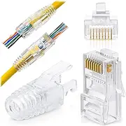 RJ45 Cat6 Pass Through Connectors and Strain Relief Boots - Pack of 100/100 - EZ to Crimp Modular Plug for Solid or Stranded UTP Network Cable