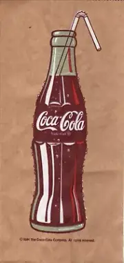 1991 Coke Bottle With Straw Brown Lunch Bag