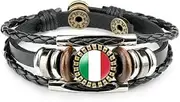 European national flag leather bracelet, Time Gem leather bracelet, Sports event fan cheer bracelet (Italy, Italy, One size, Flag color), One size, Faux Leather, no inlay