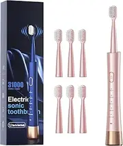 [oolong] Waterproof Sonic Electric Toothbrush, 2-Hour Fast Charge with Intelligent Time Reminder, 5 Modes, 6 Brush Heads, Travel, Indoor, Outdoor, Pink