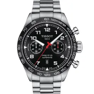 【TISSOT 天梭】官方授權 PRS516 賽車計時機械手錶-黑 送行動電源(T1316271105200)