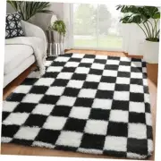 Area Rugs for Bedroom Living Room, 4x6 Black and White Fluffy Soft Checkered