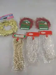 Vintage Beaded And Wired Christmas Tree Garland Lot NOS SSCO Holiday Decor