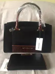 Brahmin Greta Satchel And Suri Wallet Black Tuscan Tri-Texture