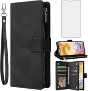 [Asuwish] Compatible with Samsung Galaxy A14 5G Wallet Case Tempered Glass Screen Protector and Leather Flip Cover Card Holder Stand Cell Accessories Slim Phone Cases for A 14 4G 14A G5 Women Men Black