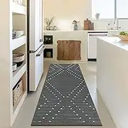 HAOCOO Boho Kitchen Runner Rug, 2’x 6’ Modern Geometric Gray Rug,Woven Cotton Washable Rug Runner Farmhouse Rug for Bedroom Bathroom Kitchen Laundry Room