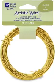 , Aluminum Craft Wire, 12 Gauge / 2.1 Mm, Round, Gold Color, 39.3 Ft / 12 M