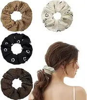 4 Pcs Women's Smile Faces Scrunchies for Thin Wrinkle Hair Accessories, Bubble Cute Satin Hair Ties Ropes Elastic Hair Bands Ponytail Holders for Spring Autumn (Smile Faces)
