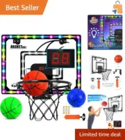 LED Mini Basketball Hoop Over Door - Indoor Game with Automatic Scorer & Lights