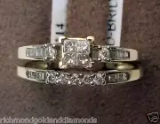 Size 6 10k Yellow Gold Princess Cut Diamonds Engagement Bridal Set Wedding Rings