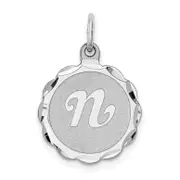 Sterling Silver Silver/Rhodium-Plated Brocaded Letter N Initial Pendant