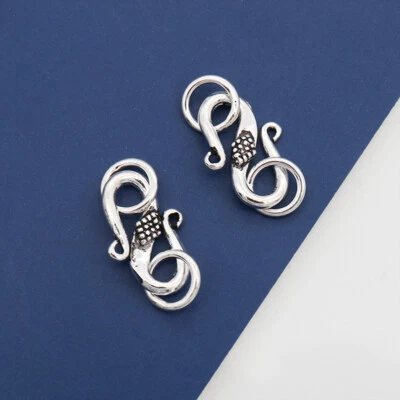 925 Sterling Silver S Hook Clasp Connector w/ Closed Jump Ring for Bracelet