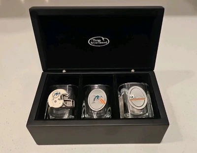 Rare Set Of 3 Miami Dolphins Double Shot Glasses Things Remembered Display Case
