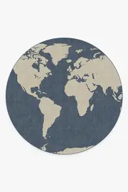 245' Round | Machine Washable Runner Rug | Kid & Pet Friendly | Indoor Rug | World Map Blue Rug | Ruggable
