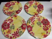 Pier 1 Melamine Yellow/Red Floral Dinner (4) Plates Set Retro 70s