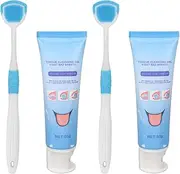 Tongue Cleaning Kit, Tongue Cleaning Gel with Brush, Oral Thrush Treat-ment for Mouth, Oral Care Removes Oral Odor Breath Tongue Coating Cleaning Breath for Adults, 2 Sets