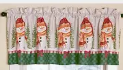 Christmas Holiday Winter Snowmen Trees Check Kitchen Bathroom Valance Red Green