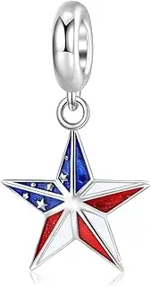 [LAMOONY] USA Flag Charm 925 Sterling Silver Heart Charm Butterfly Sun Moon Star Love Anniversary Charm for Pandora Charm Bracelet