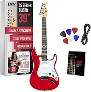 LyxPro CS 39” Electric Guitar Stratocaster Kit for Beginner, Intermediate & Pro Players with Guitar, Amp Cable, 6 Picks & Learner’s Guide | Solid Wood Body, Volume/Tone Controls, 5-Way Pickup - Red