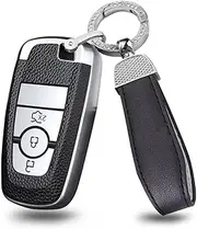 ontto Car Key Fob Cover Keyring fit for Ford Fusion Mustang Explorer EcoSport Edge S-Max Ranger Mondeo F150 F250 Key Case TPU Smart key Shell Holder bag keychain protector accessories 3 Buttons Silver