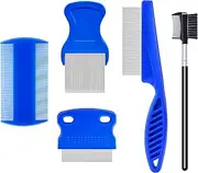 5 Pack Flea Lice Comb,Stainless Steel Dog Cat Grooming Combs With Rounded Teeth,Double-Sided Tear Stain Remover,Dematting Comb For Dogs Cats Ideal For All Types Of Small, Medium, Large Pets