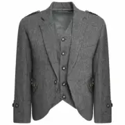 Scottish Grey Tweed Wool Argyle Kilt Jacket With Vest Argyle Wedding Kilt Jacket
