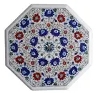 24" x 24" Semi Precious Stones Lapis Carnelian Inlay Work Marble Side Table Top