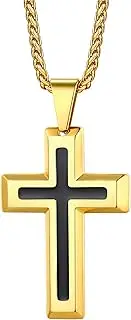 [Generic] Titanium cross necklace - Stainless Steel Pendant Silver Gold Plated Black Color Religious Jewelry Chain 2, Medium, Stainless Steel, Cubic Zirconia